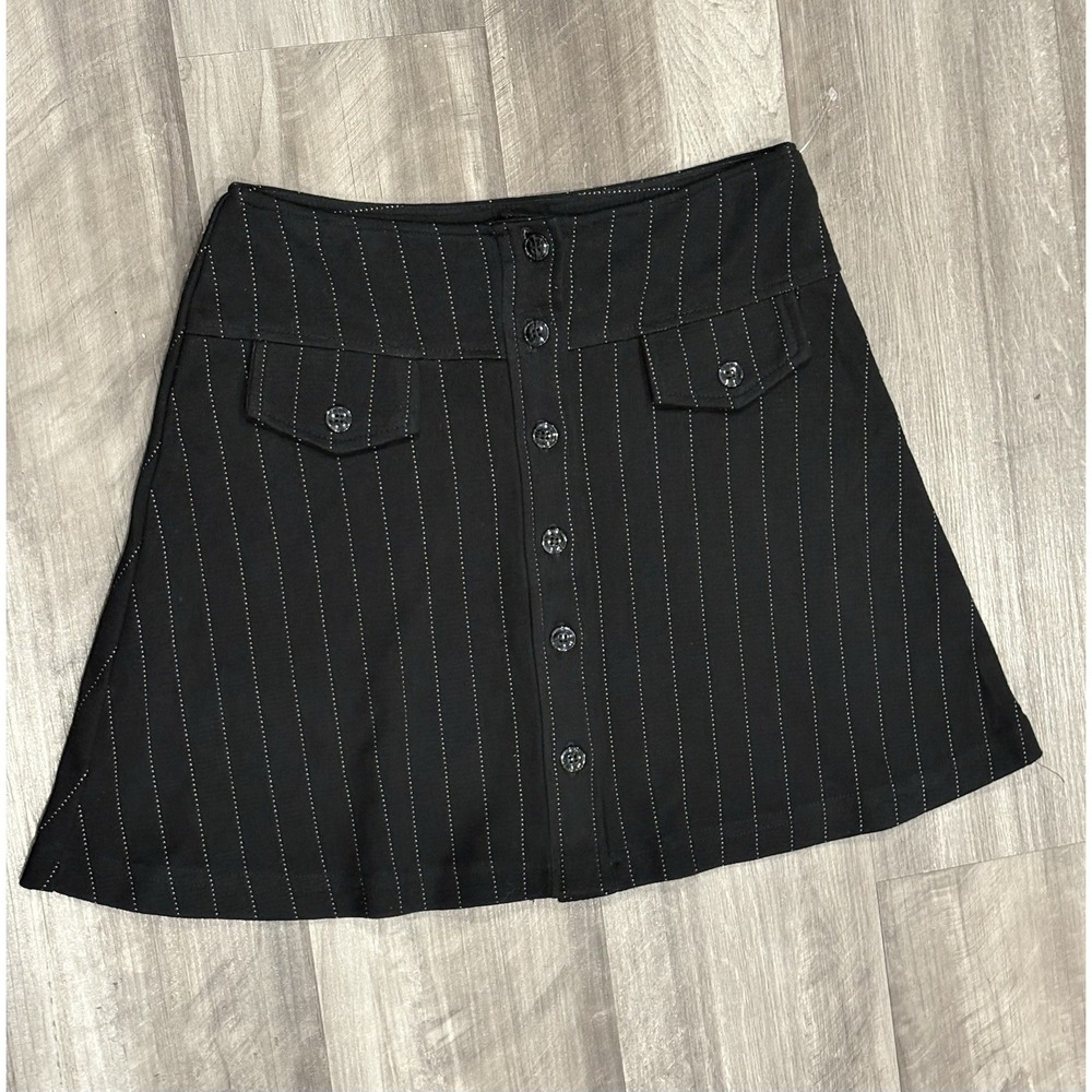 Joe Benbasset Black Pinstripe Button Front Mini Skirt Women Size 7 Y2K A-Line